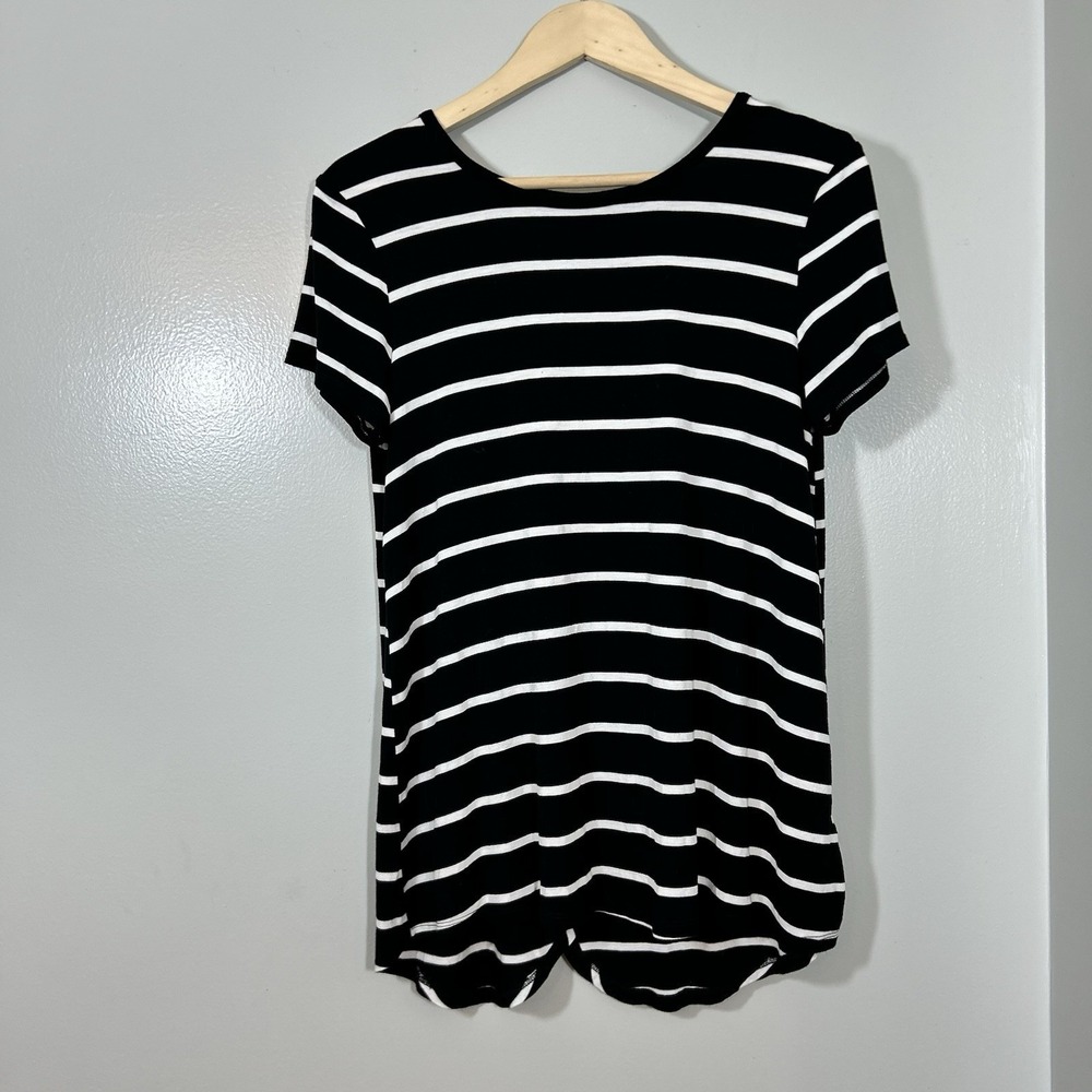 CABLE & GAUGE Tunic Top Women's Medium Tulip Back Black White Striped